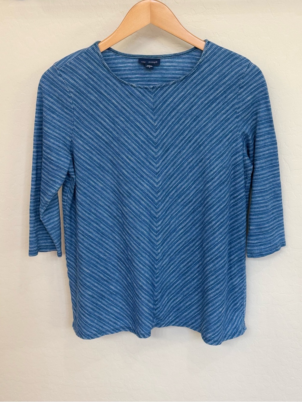J. Jill Pure Jill Indigo Striped Chevron 3/4 Sleeve Cotton Top Blue Size S